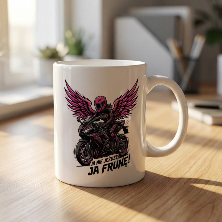 Kubek Ja nie jeżdżę ja frunę – prezent dla kobiet na motocyklach sportowych superbike