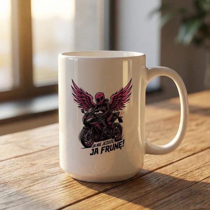Kubek Ja nie jeżdżę ja frunę – prezent dla kobiet na motocyklach sportowych superbike