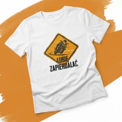 Koszulka z nadrukiem Lubię Zapierdalać – pomarańczowy znak ostrzegawczy