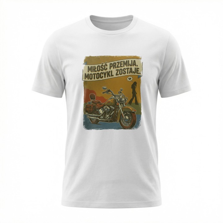 Koszulka Miłość przemija motocykl zostaje – vintage prezent dla motocyklisty z humorem