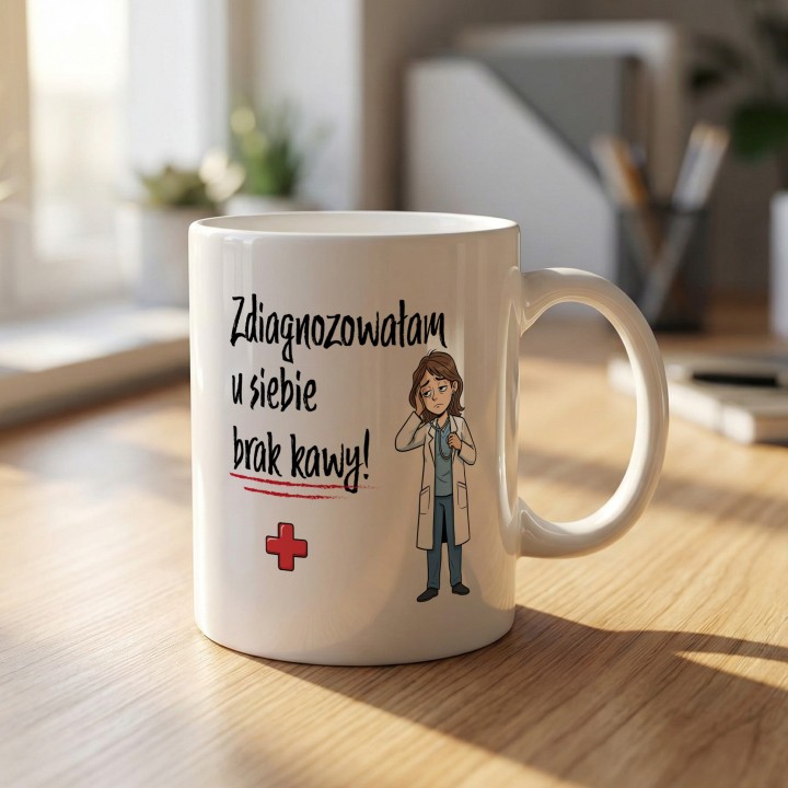 Kubek Zdiagnozowałam u siebie brak kawy - Prezent dla lekarki medyka pielęgniarki