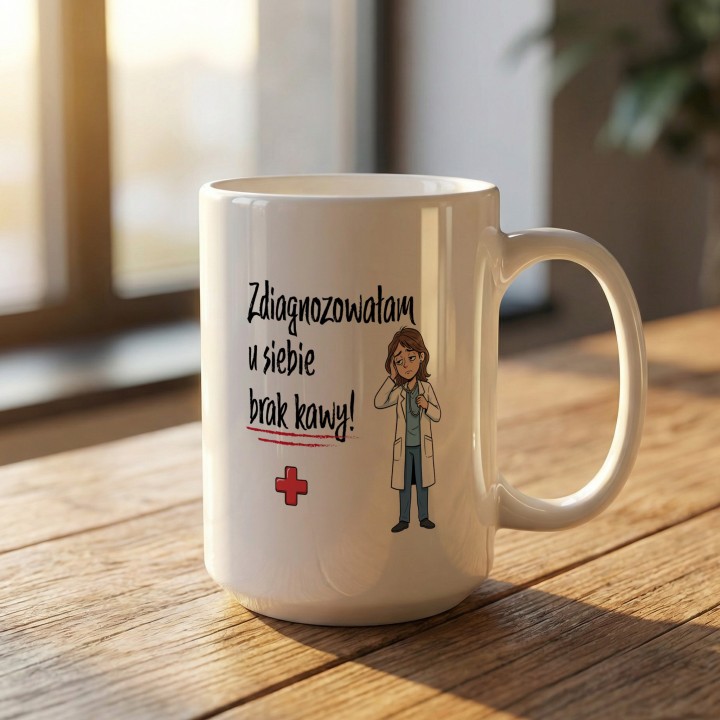Kubek Zdiagnozowałam u siebie brak kawy - Prezent dla lekarki medyka pielęgniarki