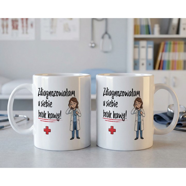 Kubek Zdiagnozowałam u siebie brak kawy - Prezent dla lekarki medyka pielęgniarki