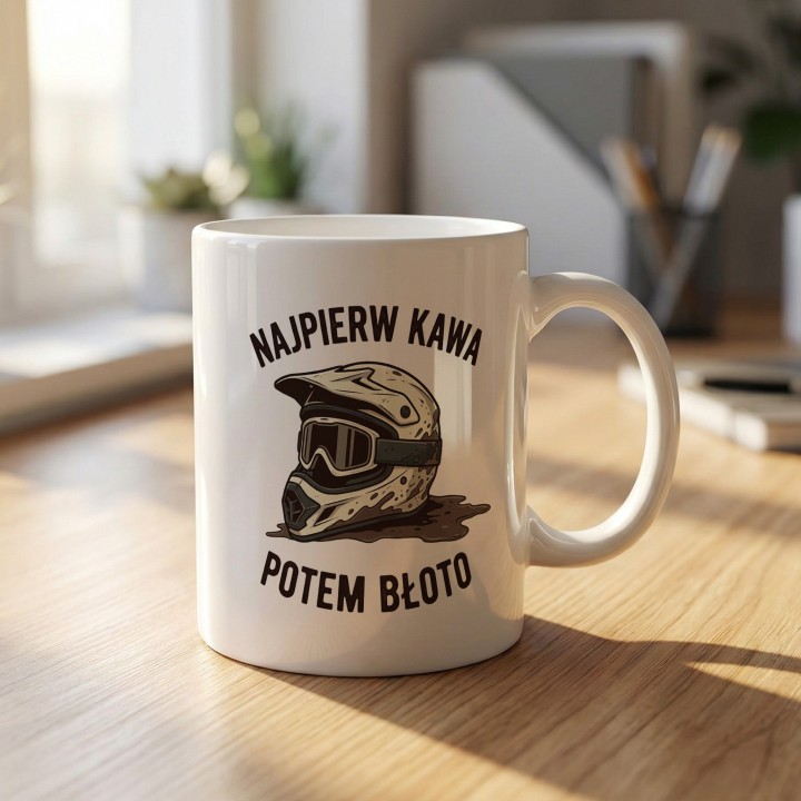 Kubek dla motocyklisty endurowego „Najpierw kawa potem błoto”