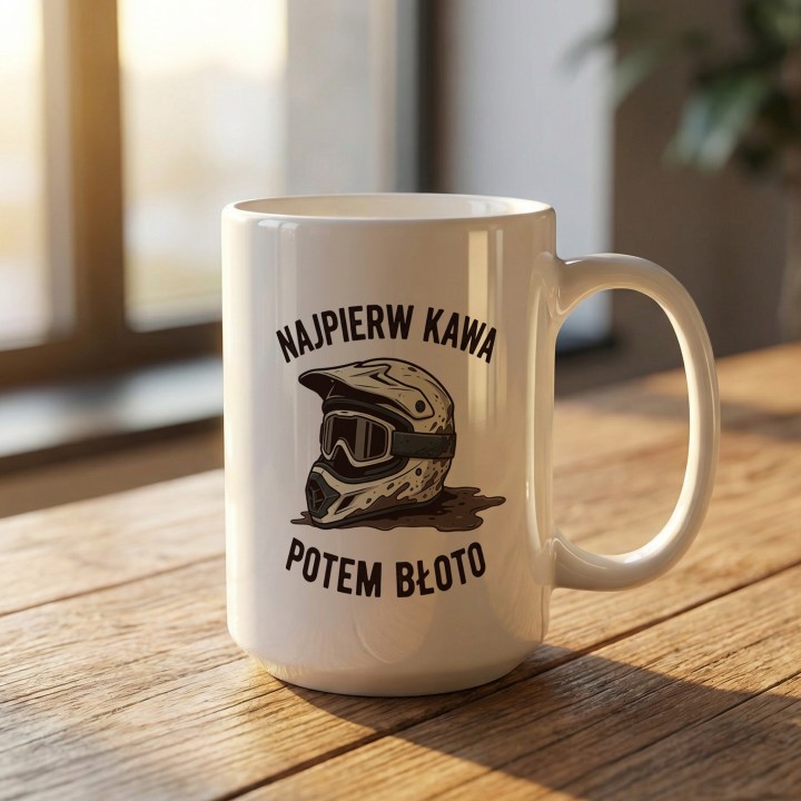 Kubek dla motocyklisty endurowego „Najpierw kawa potem błoto”