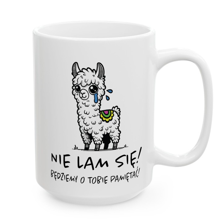 Kubek „Nie lam się!” – lama i gra słów na pożegnanie z pracy