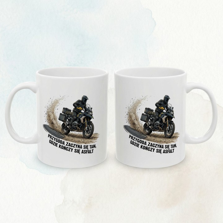 Kubek motocyklowy Przygoda zaczyna się tam gdzie kończy się asfalt - prezent dla podróżnika