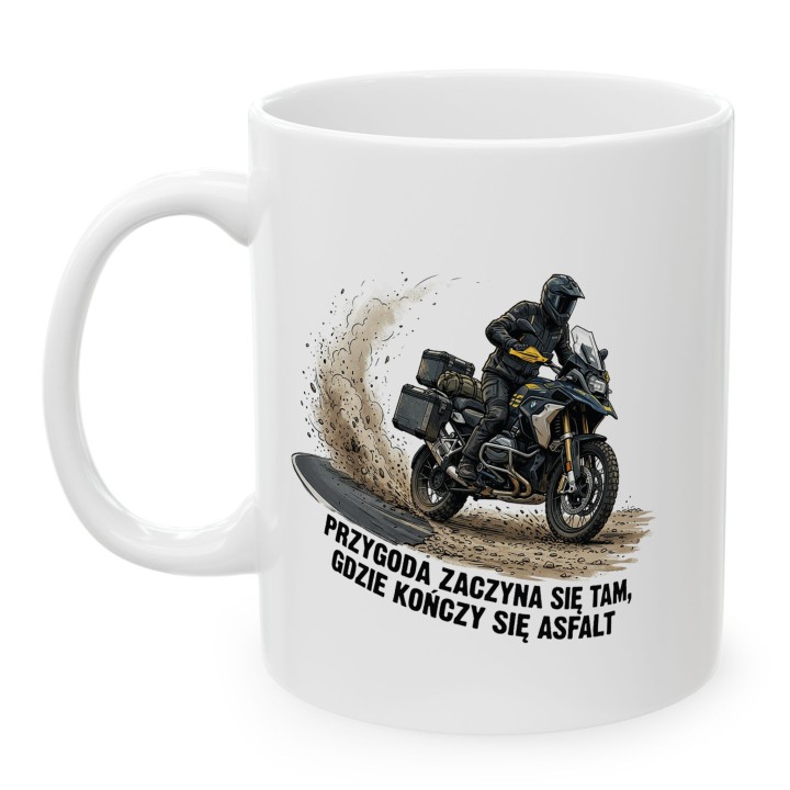 Kubek motocyklowy Przygoda zaczyna się tam gdzie kończy się asfalt - prezent dla podróżnika