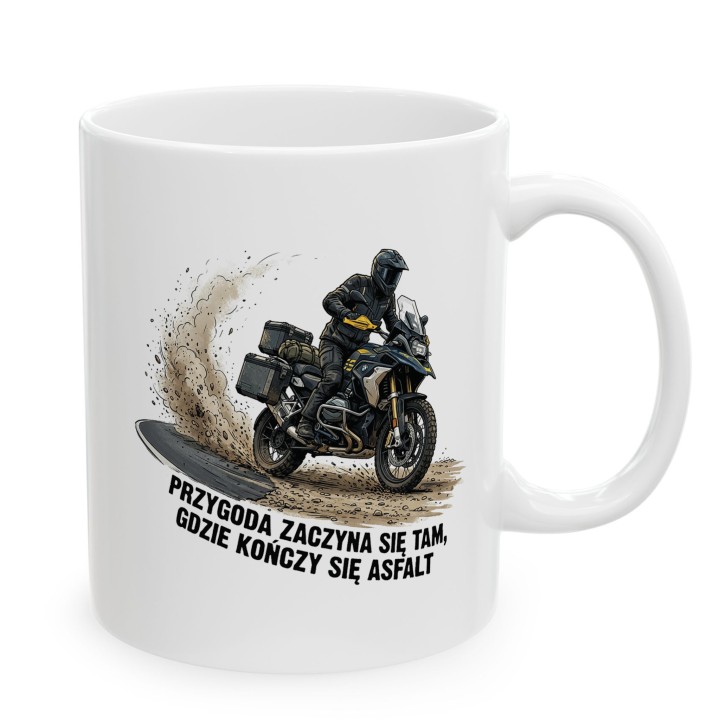 Kubek motocyklowy Przygoda zaczyna się tam gdzie kończy się asfalt - prezent dla podróżnika