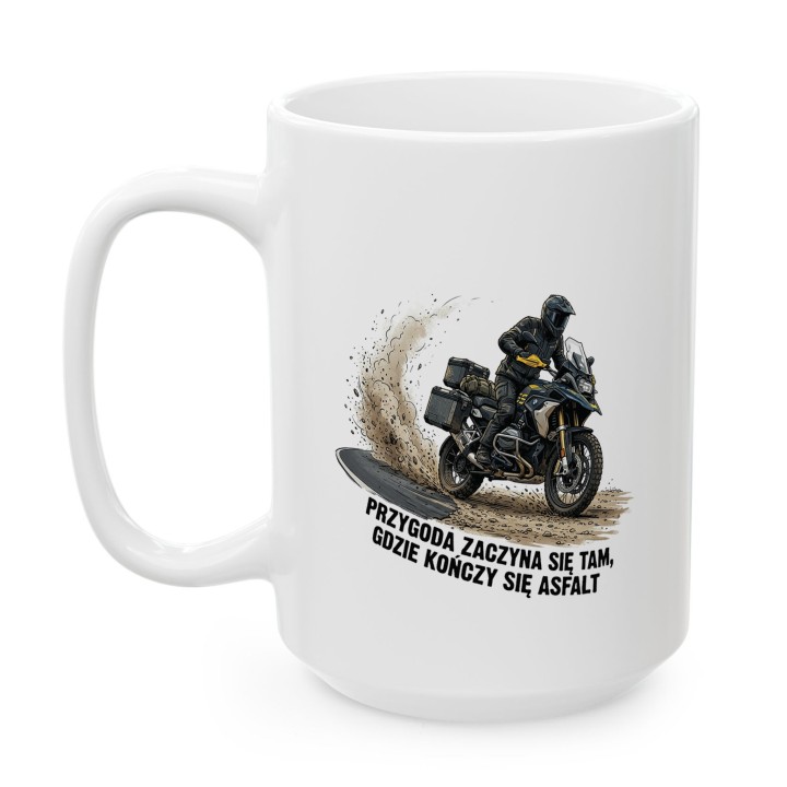 Kubek motocyklowy Przygoda zaczyna się tam gdzie kończy się asfalt - prezent dla podróżnika