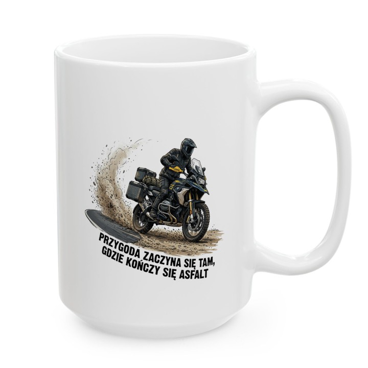 Kubek motocyklowy Przygoda zaczyna się tam gdzie kończy się asfalt - prezent dla podróżnika
