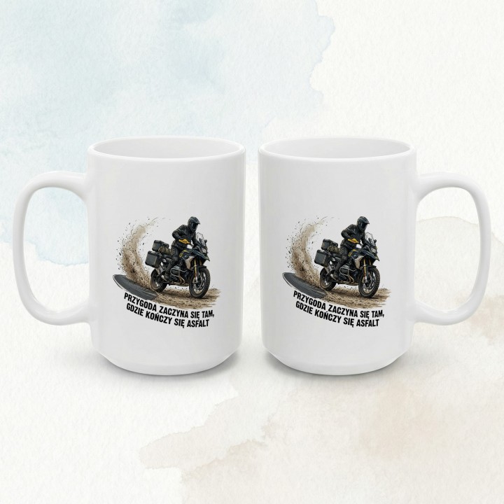 Kubek motocyklowy Przygoda zaczyna się tam gdzie kończy się asfalt - prezent dla podróżnika
