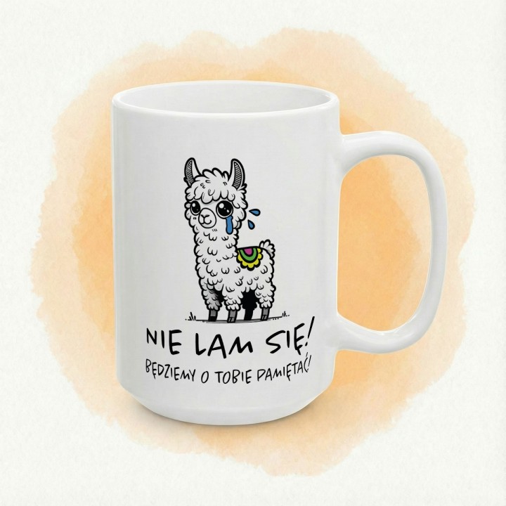 Kubek „Nie lam się!” – lama i gra słów na pożegnanie z pracy