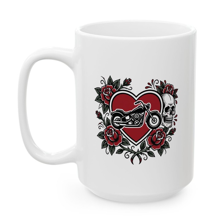 Kubek z nadrukiem Chopper Skull Roses – old school tatuaż, motocykl i czaszka – prezent dla bikerów