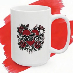 Kubek z nadrukiem Chopper Skull Roses – tatuażowy styl biker, serce i czaszka