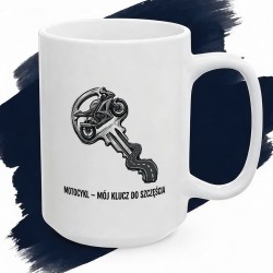 Kubek z nadrukiem Motocykl – Mój klucz do szczęścia