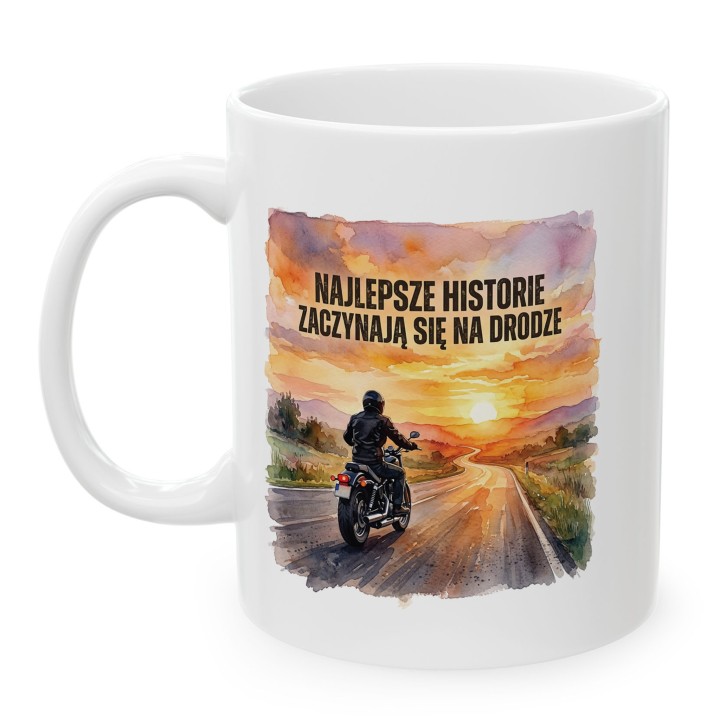 Kubek z nadrukiem Najlepsze historie zaczynają się na drodze