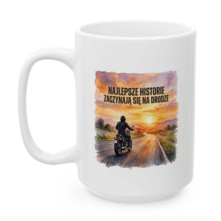 Kubek z nadrukiem Najlepsze historie zaczynają się na drodze