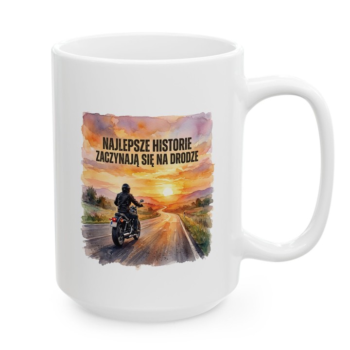 Kubek z nadrukiem Najlepsze historie zaczynają się na drodze