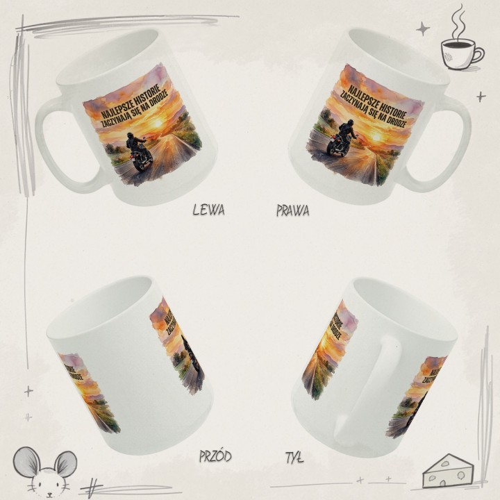 Kubek z nadrukiem Najlepsze historie zaczynają się na drodze