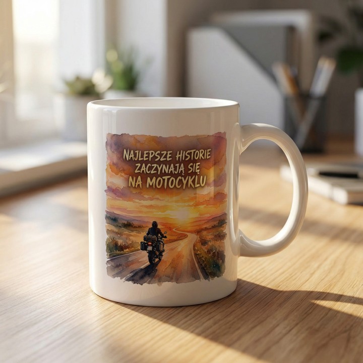 Kubek motocyklowy Najlepsze historie zaczynają się na motocyklu | Prezent dla motocyklisty