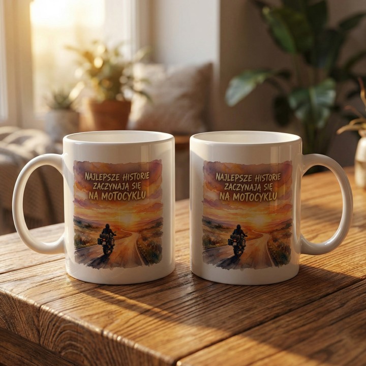 Kubek motocyklowy Najlepsze historie zaczynają się na motocyklu | Prezent dla motocyklisty