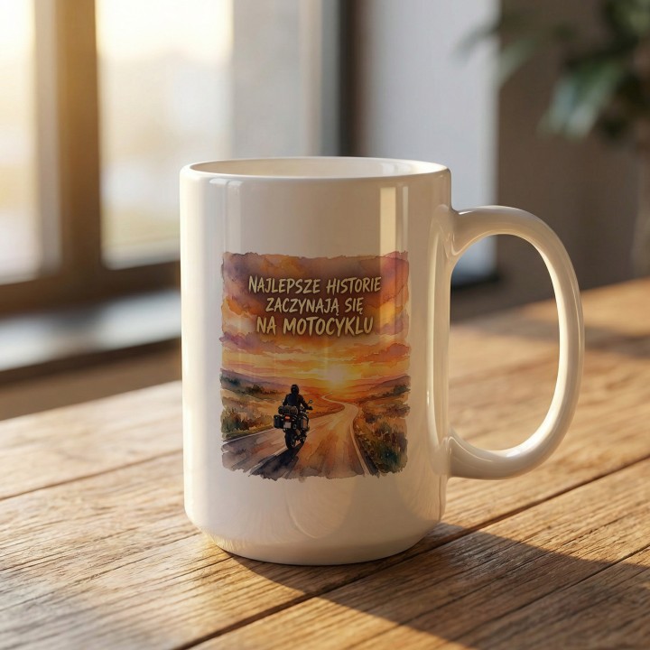 Kubek motocyklowy Najlepsze historie zaczynają się na motocyklu | Prezent dla motocyklisty