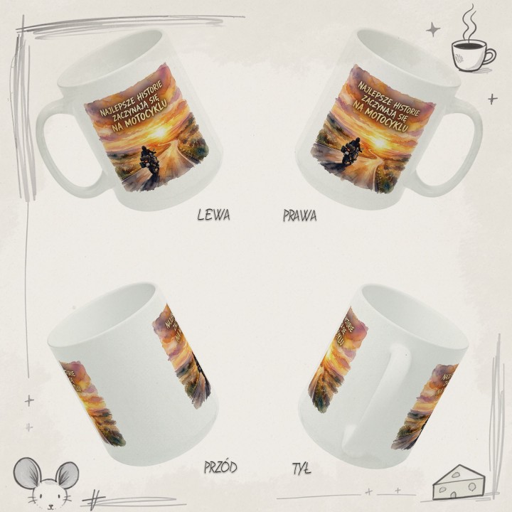 Kubek motocyklowy Najlepsze historie zaczynają się na motocyklu | Prezent dla motocyklisty