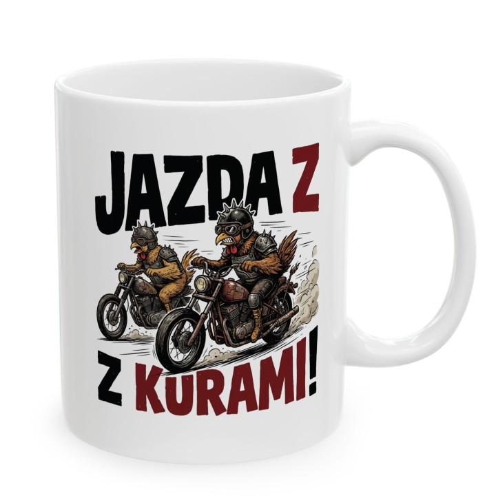 Kubek z nadrukiem Jazda z kurami! – kury na motorach