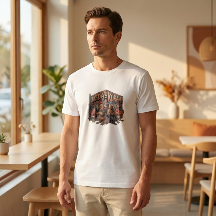 Koszulka z nadrukiem Jazda z kurami! – gang w streetwearze, memowa przeróbka okrzyku