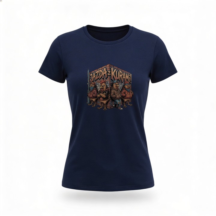 Koszulka z nadrukiem Jazda z kurami! – gang w streetwearze, memowa przeróbka okrzyku