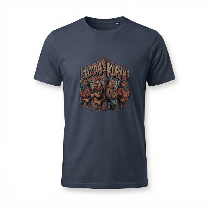 Koszulka z nadrukiem Jazda z kurami! – gang w streetwearze, memowa przeróbka okrzyku