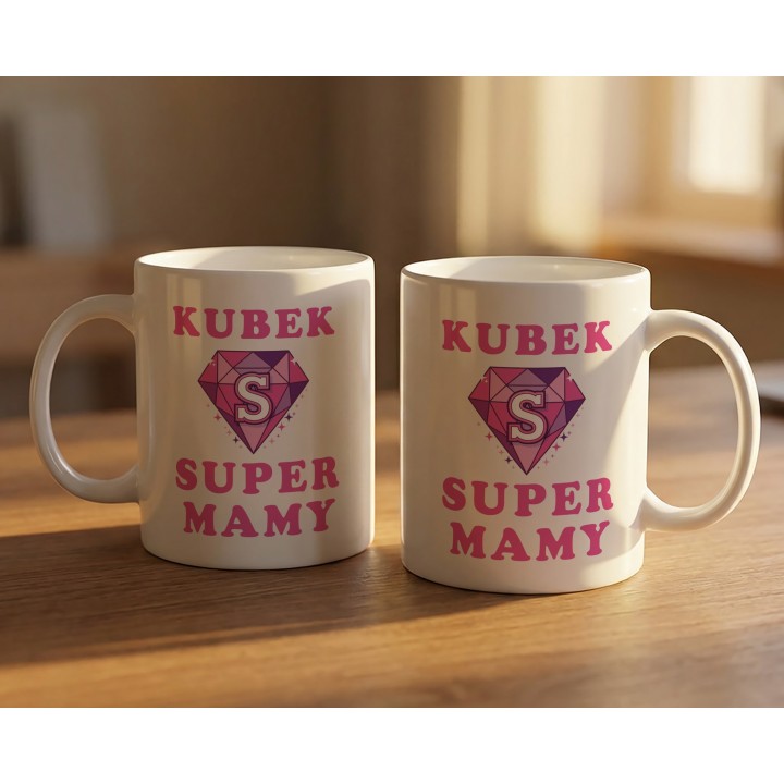 Kubek z nadrukiem Super Mama Różowy Diament Prezent dla Mamy