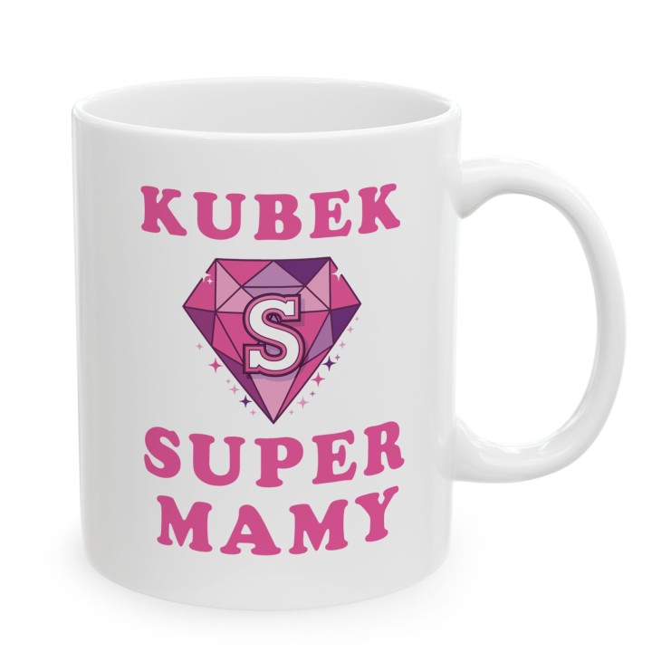 Kubek z nadrukiem Super Mama Różowy Diament Prezent dla Mamy