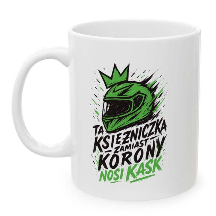 Kubek motocyklowy Zielony Graffiti Księżniczka w kasku | Prezent dla niej