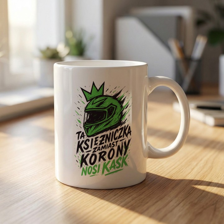Kubek motocyklowy Zielony Graffiti Księżniczka w kasku | Prezent dla niej