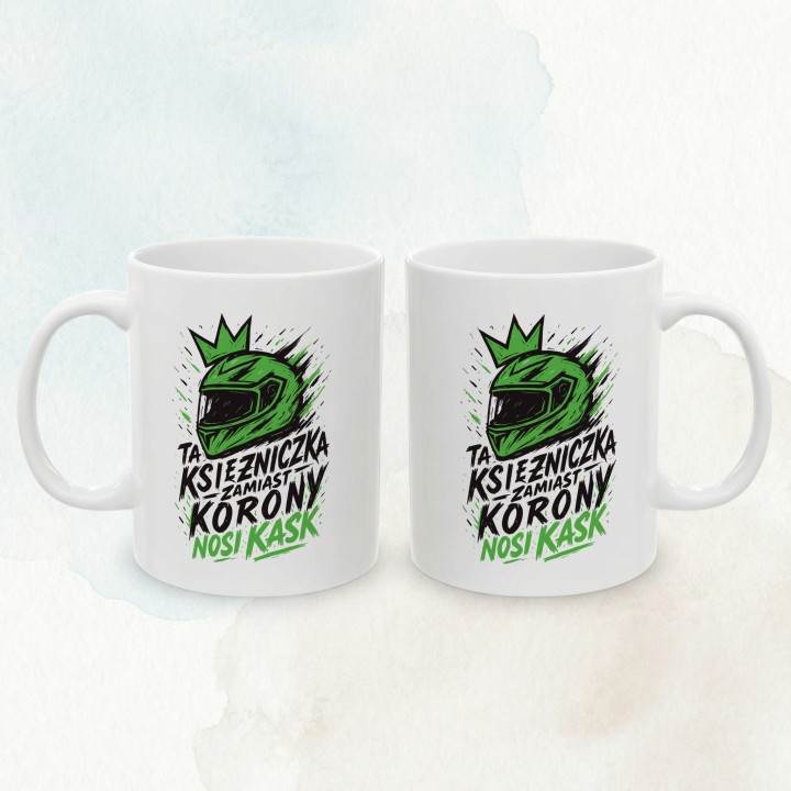 Kubek motocyklowy Zielony Graffiti Księżniczka w kasku | Prezent dla niej