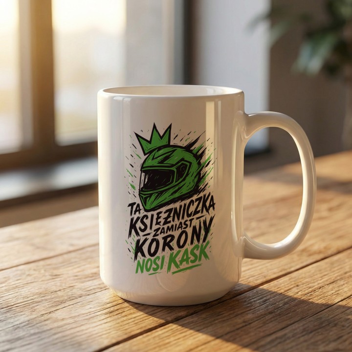 Kubek motocyklowy Zielony Graffiti Księżniczka w kasku | Prezent dla niej