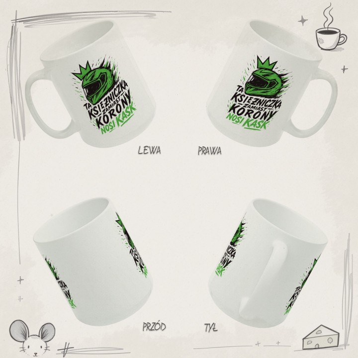 Kubek motocyklowy Zielony Graffiti Księżniczka w kasku | Prezent dla niej