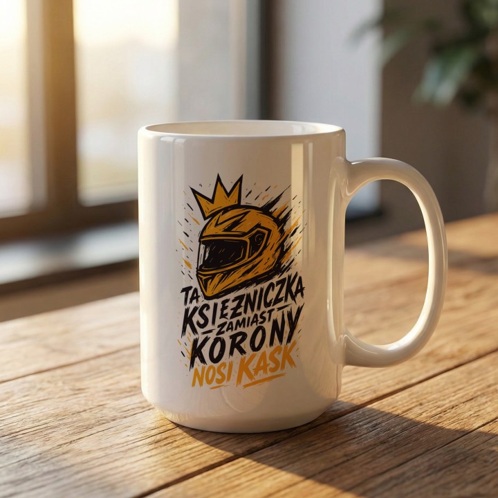 Pomarańczowy kubek dla motocyklistki Graffiti Adventure | Prezent dla niej