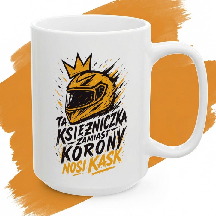 Pomarańczowy kubek dla motocyklistki Graffiti Adventure | Prezent dla niej