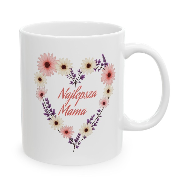 Kubek dla mamy Najlepsza Mama kwiatowe serce | Prezent z nadrukiem
