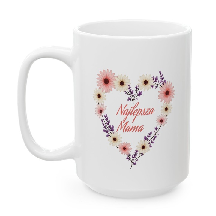Kubek dla mamy Najlepsza Mama kwiatowe serce | Prezent z nadrukiem