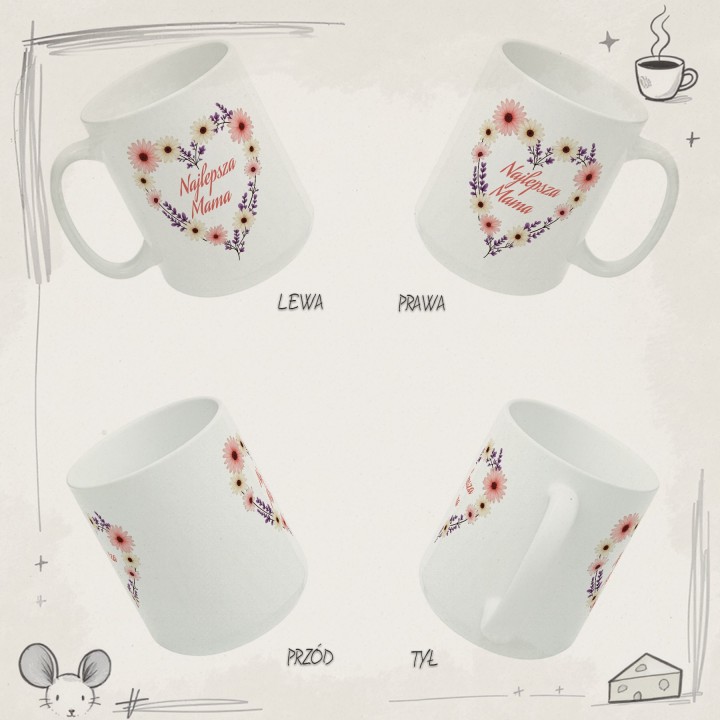 Kubek dla mamy Najlepsza Mama kwiatowe serce | Prezent z nadrukiem