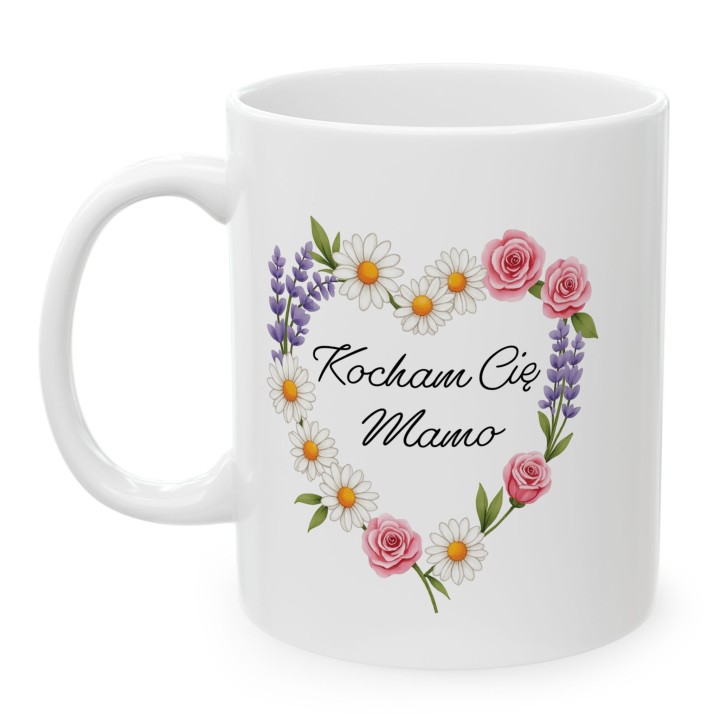 Kubek Kocham Cię Mamo kwiatowe serce | Prezent dla Mamy