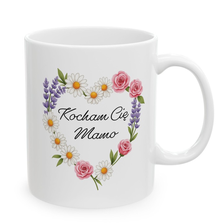Kubek Kocham Cię Mamo kwiatowe serce | Prezent dla Mamy