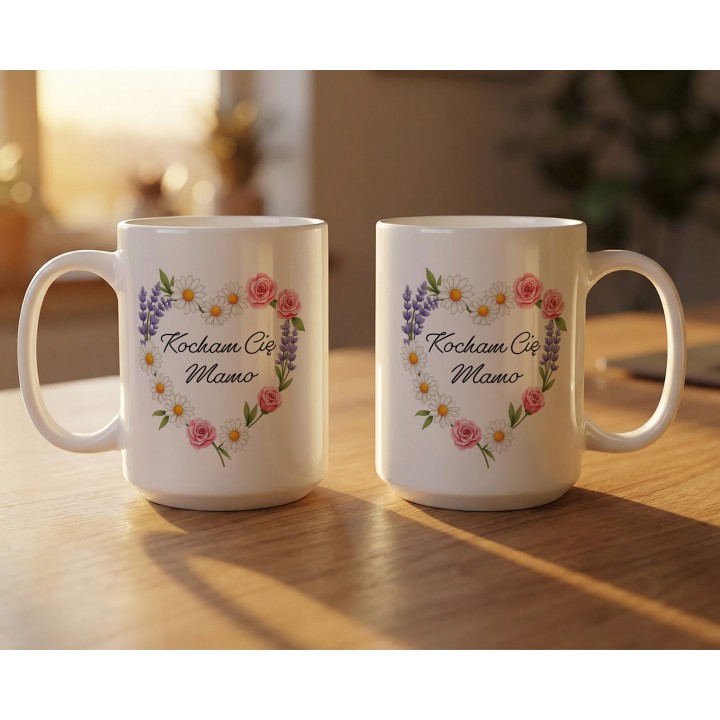 Kubek Kocham Cię Mamo kwiatowe serce | Prezent dla Mamy
