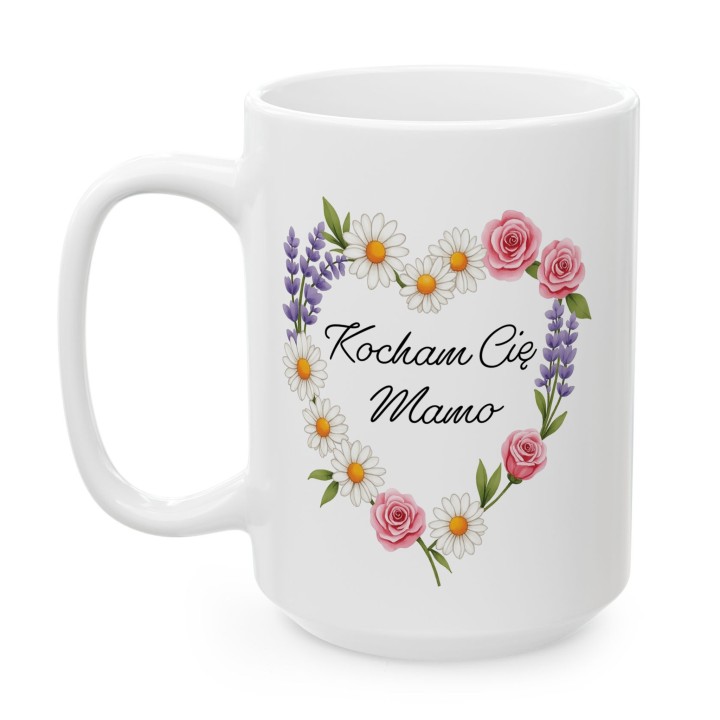 Kubek Kocham Cię Mamo kwiatowe serce | Prezent dla Mamy
