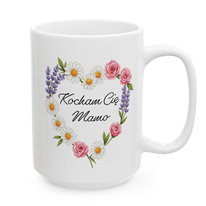 Kubek Kocham Cię Mamo kwiatowe serce | Prezent dla Mamy