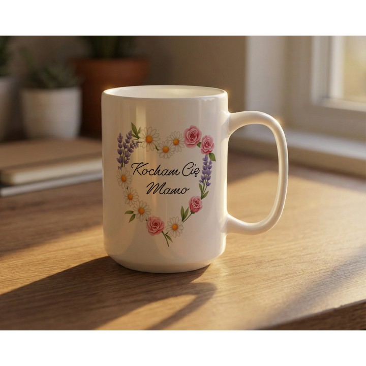 Kubek Kocham Cię Mamo kwiatowe serce | Prezent dla Mamy